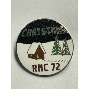 Vintage Balfour RMC 72 Christmas Enamel Pin Cabin Trees